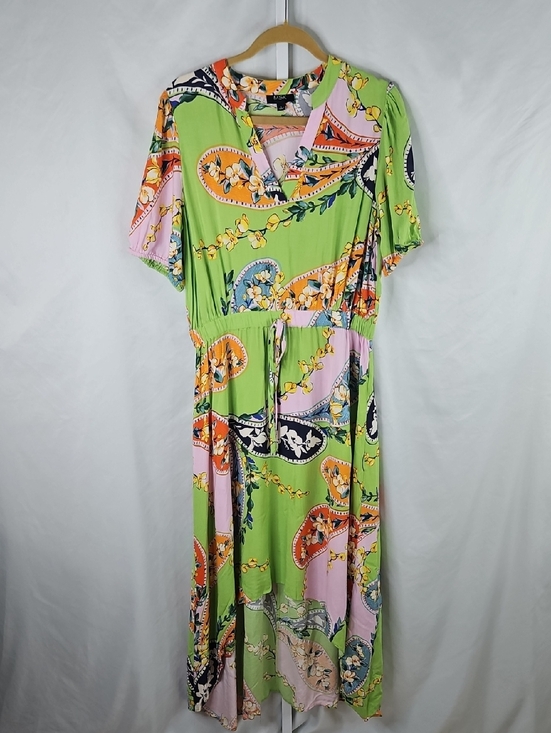 MSK Dresses & Skirts - MSK Green Paisley-Print Maxi Dress Hi-Low with Pink & Orange Accents Size Large